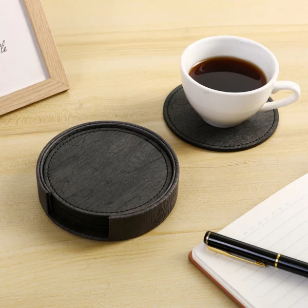6pcs set Coaster Leather Coaster Customized Coaster Leather Color changing Leather Wood Grain Cloth Grain Coaster Nordic Style Coaster Heat ulation Pad Factory Direct Sales Coffee Coaster