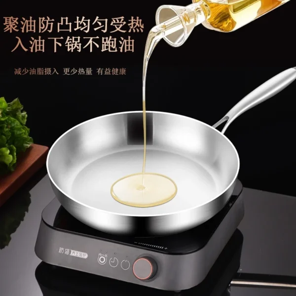 304 Stainless Steel Non Stick Skillet Egg Fry Pan With Lid 22cm 30cm