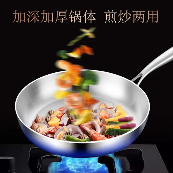 304 Stainless Steel Non Stick Skillet Egg Fry Pan With Lid 22cm 30cm