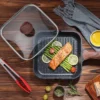 Multifunctional Non Stick Thick Square Grill Pan Marble Stone Flat Beef Steak frying Pan With Free Tong