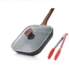 Multifunctional Non Stick Thick Square Grill Pan Marble Stone Flat Beef Steak frying Pan With Free Tong