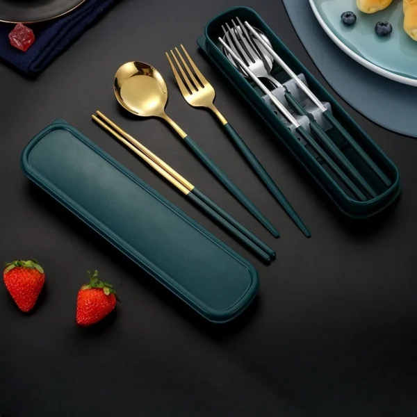 Portable cutlery  chopsticks  spoons  forks  student travel cutlery  stainless steel three piece set  single storage box