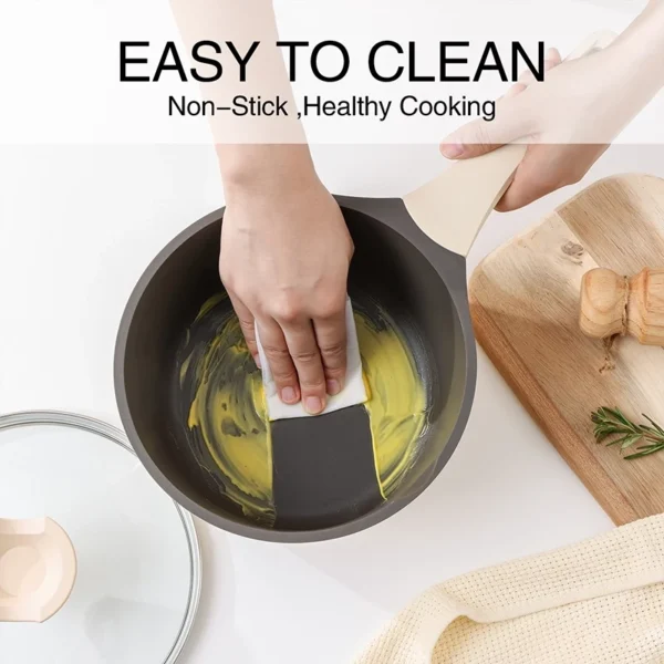 Japanese Style Non Stick Coating Milk Pan With Wooden Handle Sauce Pot