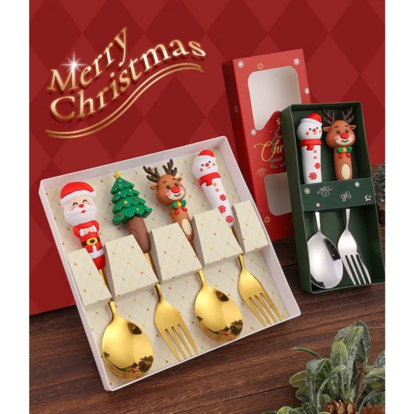 Christmas tableware  creative Christmas tree  reindeer spoon  Christmas stainless steel high value tableware  stainless steel spoon fork  Christmas tableware set