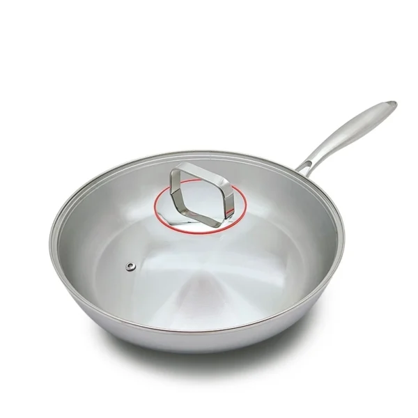 304 Stainless Steel Non Stick Skillet Egg Fry Pan With Lid 22cm 30cm