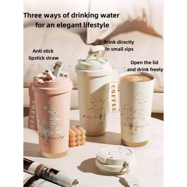 ulated cup with 316 stainless steel inner liner  coffee cup  ulated cup for girls with high appearance   straw water cup