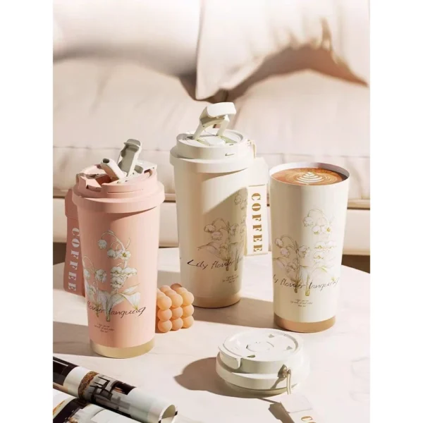 ulated cup with 316 stainless steel inner liner  coffee cup  ulated cup for girls with high appearance   straw water cup