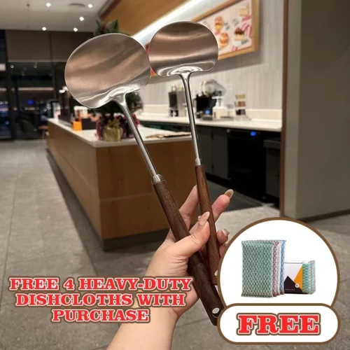 Walnut Long Handled Mushroom Shaped Stir Fry Spoon Kitchen Mushroom Shovel 304 Stainless Steel Material Does Not Scratch Kitchen Utensils