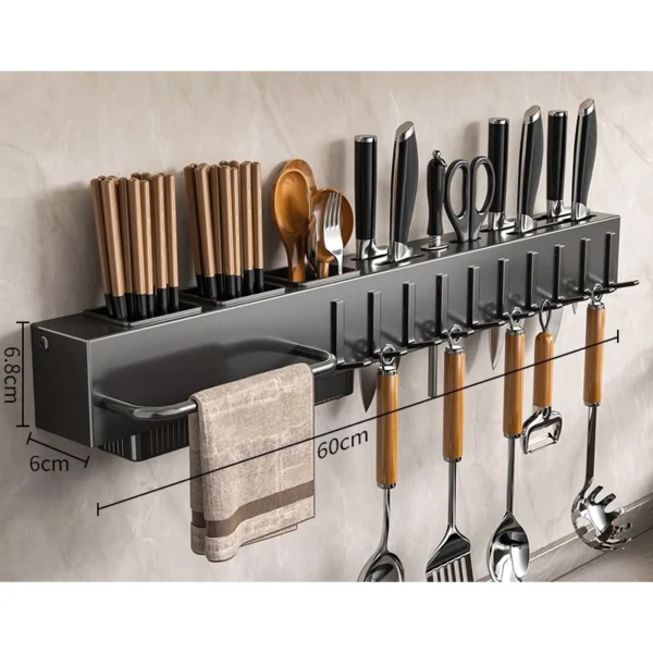 Carbon steel knife holder  non perforated wall mounted  chopstick barrel  multifunctional tool storage rack  kitchen non perforated storage rack  hanging rack