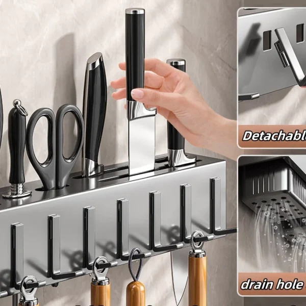 Carbon steel knife holder  non perforated wall mounted  chopstick barrel  multifunctional tool storage rack  kitchen non perforated storage rack  hanging rack