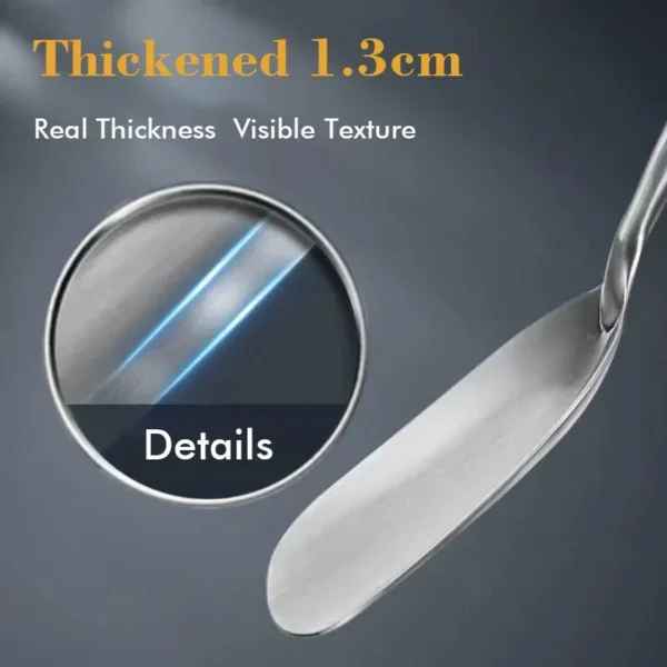 long handled 316 stainless steel spatula  corrosion resistant  high temperature resistant  sturdy with holes  essential for kitchen stir frying without damaging the pot