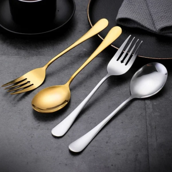 stainless steel tableware  fork  spoon  knife  knife spoon and fork set Dessert Spoon  Knife and Spoon  Knife and Fork  Spoon  Knife and Spoon Set  4 piece set of silver stainl