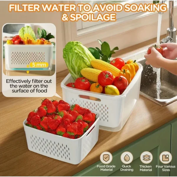 DoubleDeck   5Pcs Set Food Storage Containers with Removable Drain Basket