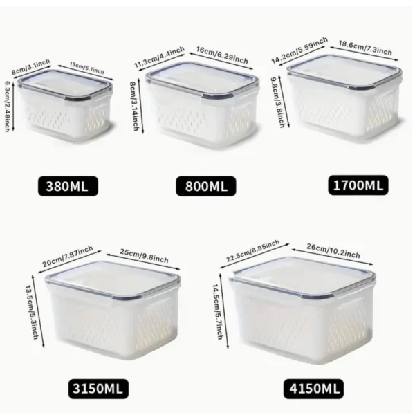 DoubleDeck   5Pcs Set Food Storage Containers with Removable Drain Basket