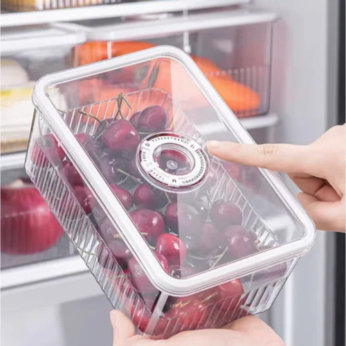Fridge Organizers Date Record Timer Box  Set of 3 Stackable Fresh Food Storage Containers