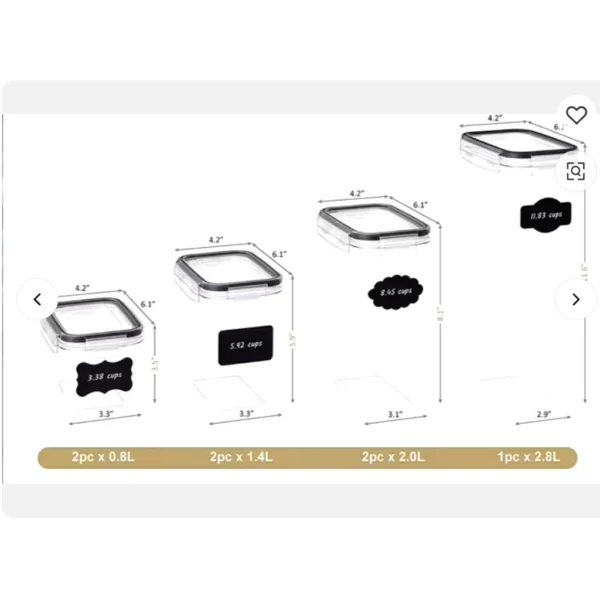 TopMart Basic 4 7 Pcs Food Container Set with lids  Airtight  Bpa Free  Stackable  Leakproof