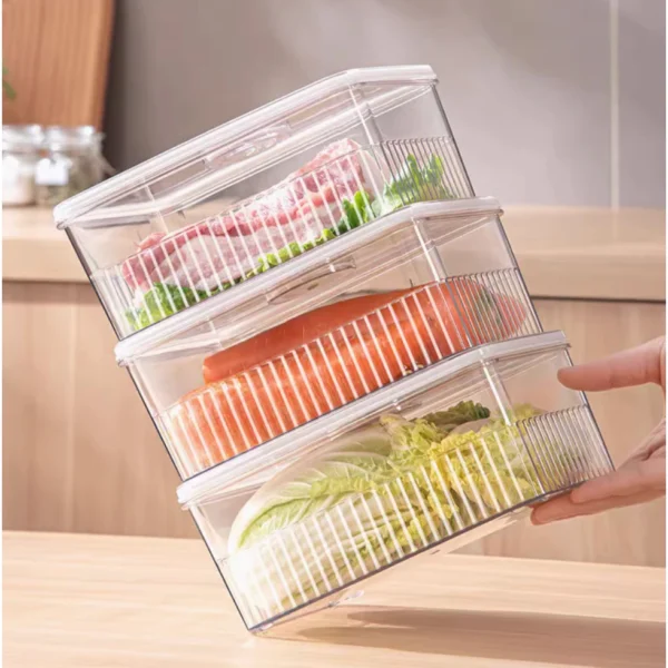 Fridge Organizers Date Record Timer Box  Set of 3 Stackable Fresh Food Storage Containers