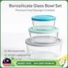 Glass Lunch Box Set Bekas Makanan Kaca Borosilicate Round Food Container Oven Microwave Safe 4