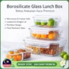High Borosilicate Glass Lunch Box Bekas Makanan Kaca Microwave Safe Airtight Leakproof Food Container       Partition