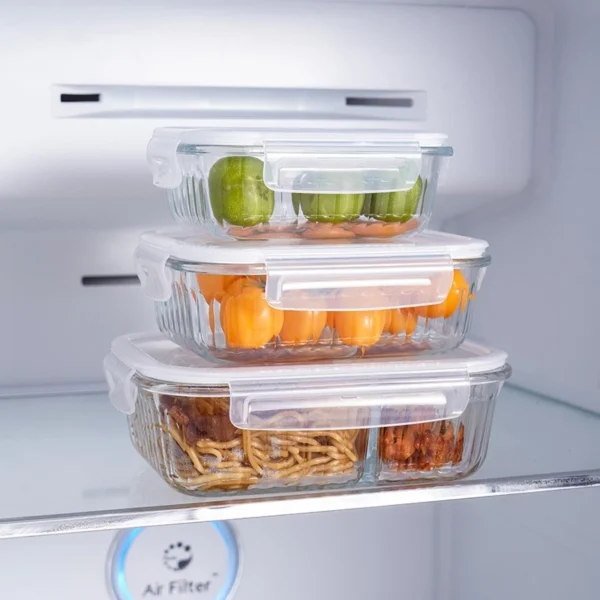 High Borosilicate Glass Lunch Box Bekas Makanan Kaca Microwave Safe Airtight Leakproof Food Container       Partition