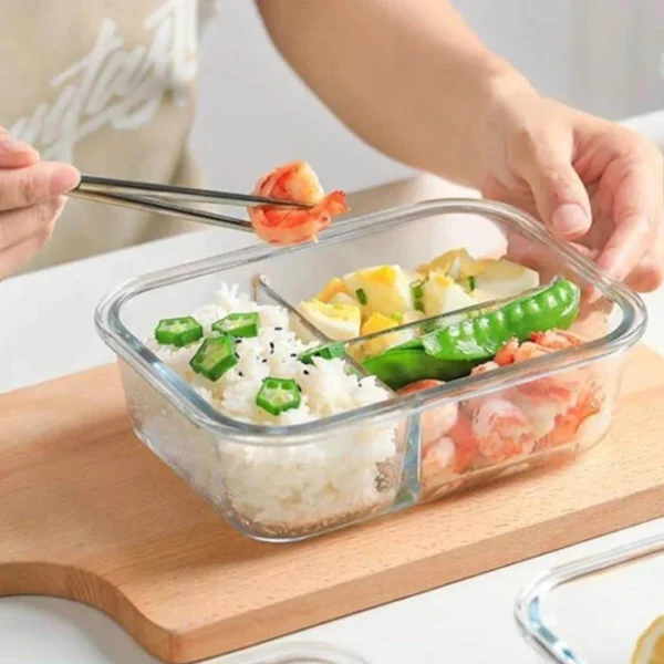 3PCS  Glass Lunch Box Microwave Heat Resistant Food Container Bekas Makanan Kaca Set Bento Box       410ml 650ml 960ml