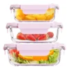 Set Bekas Makanan Kaca 3pcs   Lunch Box Microwave Tahan Panas   Tutup Klip Kedap