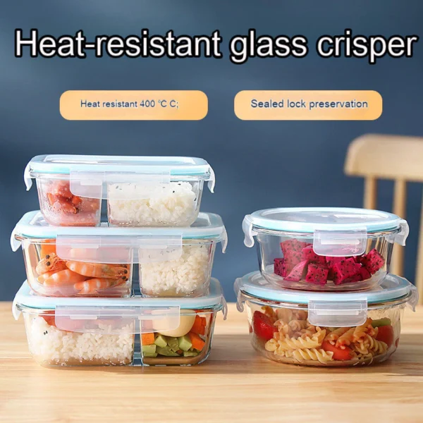 3PCS  Glass Lunch Box Microwave Heat Resistant Food Container Bekas Makanan Kaca Set Bento Box       410ml 650ml 960ml
