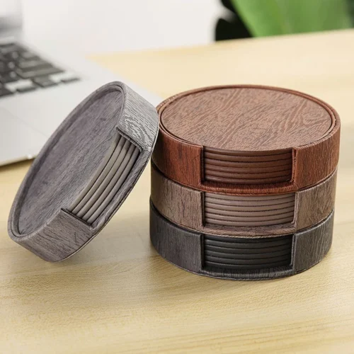 sg-11134207-23020-cgptpvbjdynv1f.webp 6pcs set Coaster Leather Coaster Customized Coaster Leather Color changing Leather Wood Grain Cloth Grain Coaster Nordic Style Coaster Heat ulation Pad Factory Direct Sales Coffee Coaster
